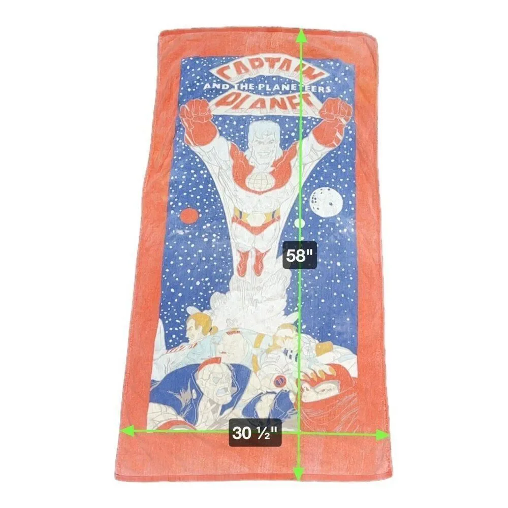 Captain And The Planeteers Planet Beach Towel Vintage 1990 Space Theme LARGE